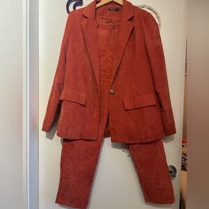 Nasty Gal Terracotta Corduroy Blazer Set